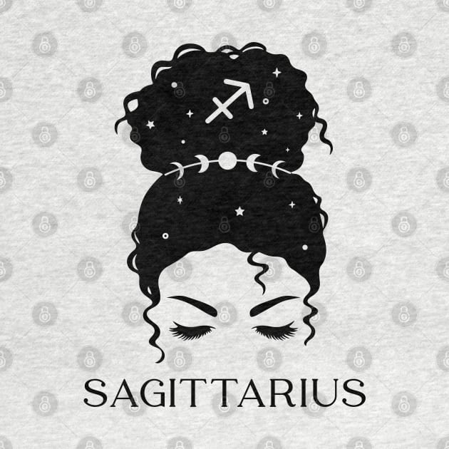 Messy Bun Celestial Queen: Sagittarius Zodiac Sign by The Cosmic Pharmacist